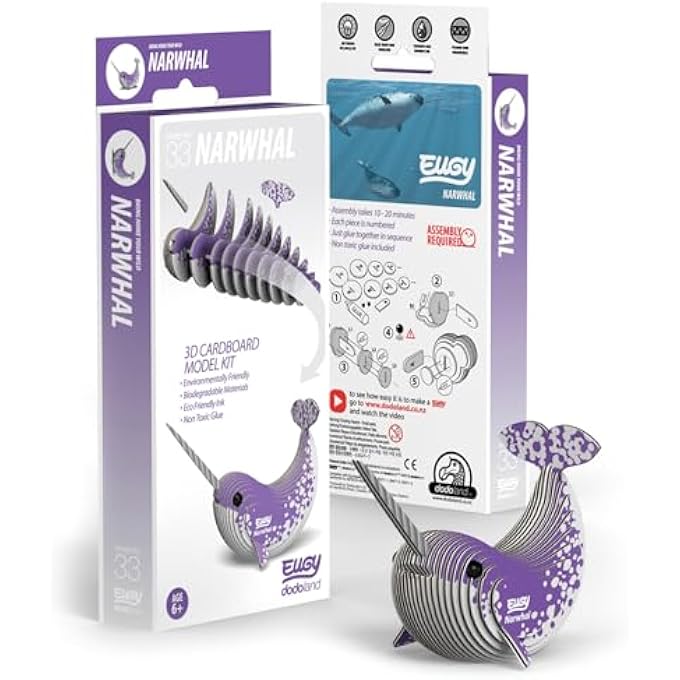 NARWHAL 3D PUZZLE, 23 PIECE ECO-FRIENDLY EDUCATIONAL TOY PUZZLES FOR BOYS, GIRLS & KIDS AGES 6+ - Image 4